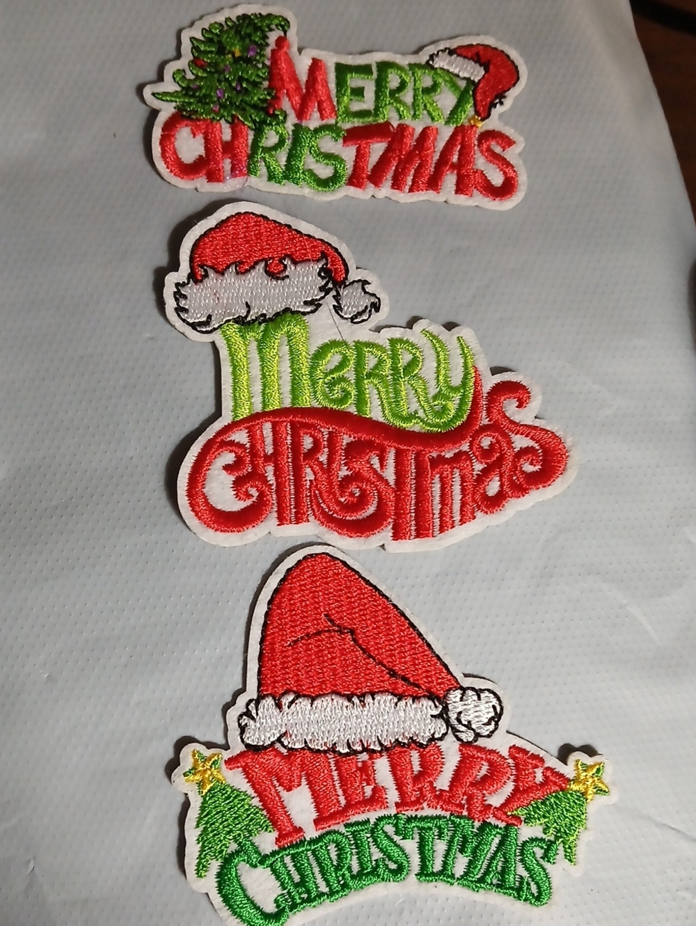 Holiday Merry Christmas Embroidered Appliqué Patch Set Grinch Colors